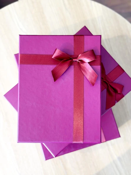 Kolix Dekoratif Fuşya Fiyonklu 3 Lü Hediye Kutusu Seti Sert Mukavva - 3