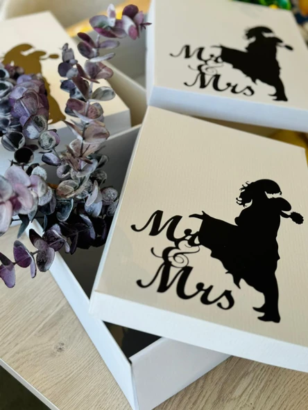 Mr & Mrs Box-Gelin Damat Hediye Kutusu-Nişan Bohça Kutusu-Özel Tasarım Hediye Kutusu - 2