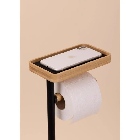 The Mia Bambu Tepsili Tuvalet Kağıdı Standı Siyah GLV0756