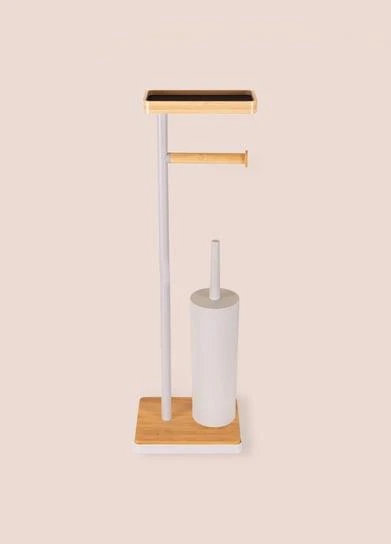 The Mia Bambu Tepsili ve Fırçalı Tuvalet Kağıdı Standı Gri GLV0761 - 2