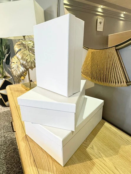 Beyaz Sert Mukavva Kutu Büyük-Orta-Küçük Boy Büyük Beyaz Gelin-Damat-Hediye Kutusu Taslama Kutu - 3