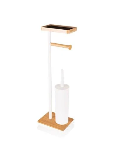 The Mia Bambu Tepsili ve Fırçalı Tuvalet Kağıdı Standı Beyaz GLV0760 - 4