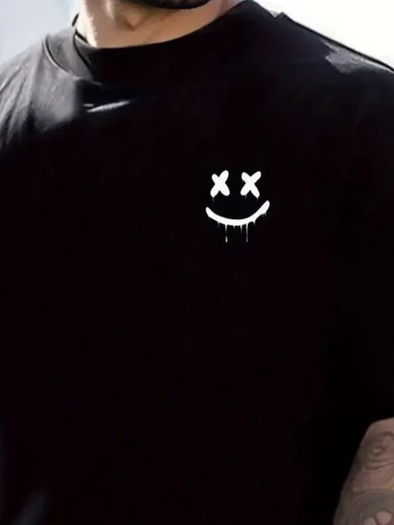 Erkek Kısa Kollu Bisiklet Yaka Baskılı Süprem Bluz - Resim 2