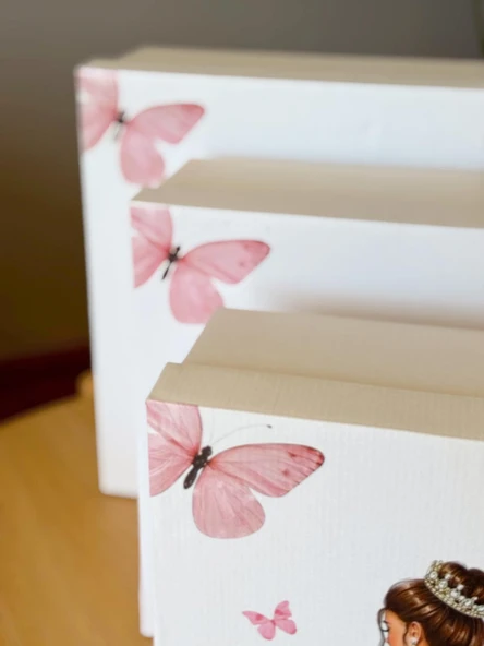 Gelin Kelebek Model Çeyiz Kutusu-3 Lü -Gelin Kutusu-Gelin Bohça Kutusu-Gelin Hediye Kutusu - 5