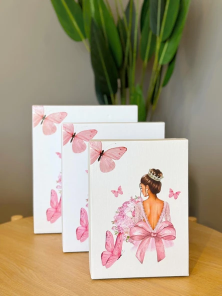 Gelin Kelebek Model Çeyiz Kutusu-3 Lü -Gelin Kutusu-Gelin Bohça Kutusu-Gelin Hediye Kutusu - 6