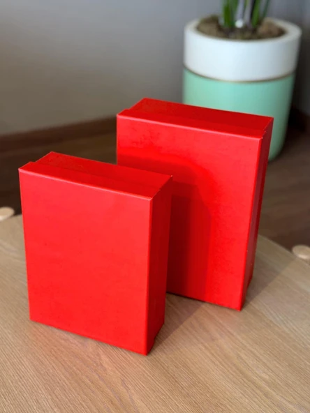 Dekoratif Kırmızı Düz Sert Mukavva Orta-Küçük Boy Kutu Hediye Kutusu Seti - 2