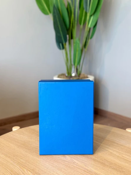 Dekoratif Mavi Düz Sert Mukavva Büyük-Orta Boy Kutu Hediye Kutusu Seti - 2