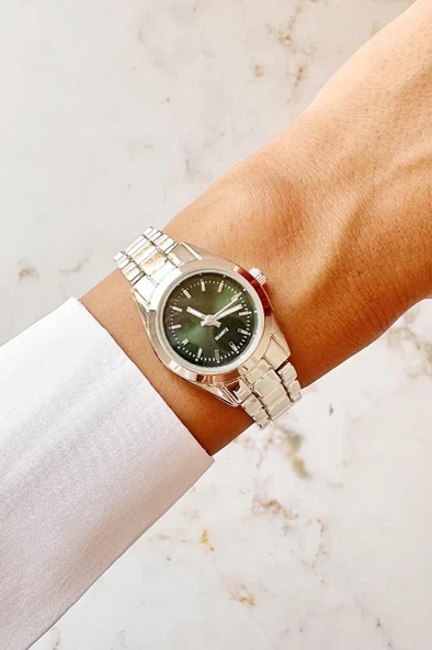 Valinor Gri Kordon Yeşil Kadran Kol Saati