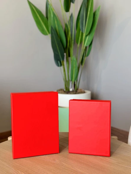 Dekoratif Kırmızı Düz Sert Mukavva Orta-Küçük Boy Kutu Hediye Kutusu Seti - 3