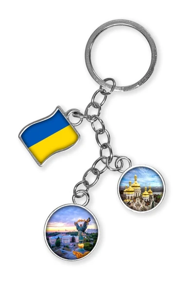 Ukrayna Üçlü Epoksi Metal Çift Taraflı Damla Anahtarlık Ukraine - Resim 4