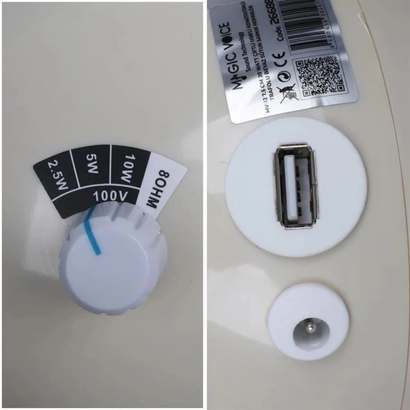 MagicVoice MV-12 7.5 CM 20 Watt Komütatörlü Hat Trafolu Krem Beyazı Sütun Sarkık Hoparlör (2'li Takım) - 4