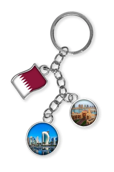 Katar Üçlü Epoksi Metal Çift Taraflı Damla Anahtarlık Qatar - Resim 4