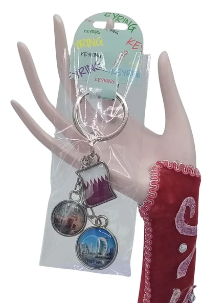 Katar Üçlü Epoksi Metal Çift Taraflı Damla Anahtarlık Qatar - Resim 5