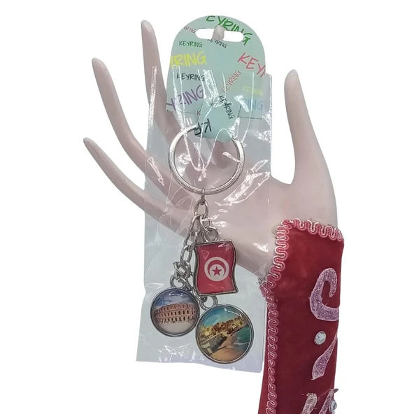 Tunus Üçlü Epoksi Metal Çift Taraflı Damla Anahtarlık Tunisia - Resim 2