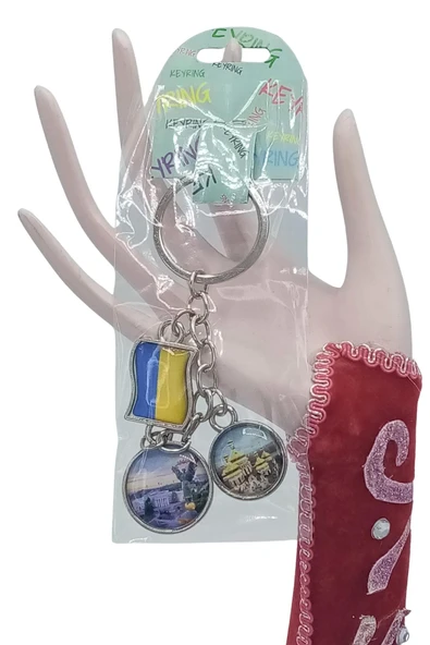 Ukrayna Üçlü Epoksi Metal Çift Taraflı Damla Anahtarlık Ukraine - Resim 5