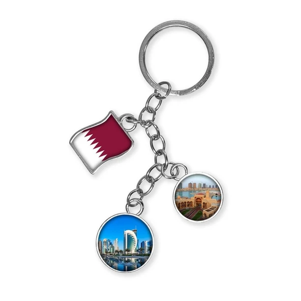 Katar Üçlü Epoksi Metal Çift Taraflı Damla Anahtarlık Qatar ürün görseli