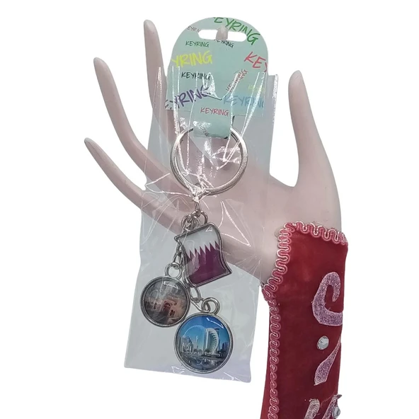 Katar Üçlü Epoksi Metal Çift Taraflı Damla Anahtarlık Qatar - Resim 2