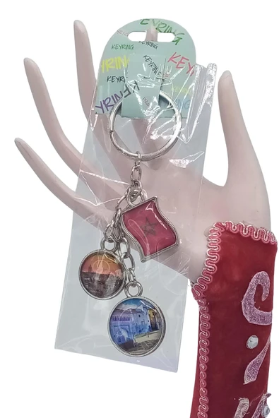 Fas Üçlü Epoksi Metal Çift Taraflı Damla Anahtarlık Morocco - Resim 5