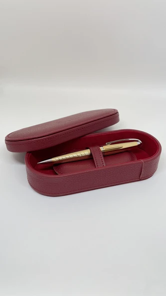 Lüks Deri Kutulu Altın Dokulu Roller Kalem - Resim 3