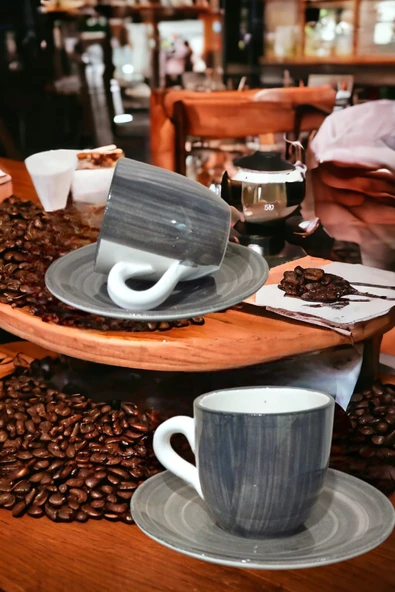 Gri 2'li Porselen Türk Kahvesi Fincanı Kutulu Renkli Fincan Seti Şık Sunumluk Fincan Takımı - 2