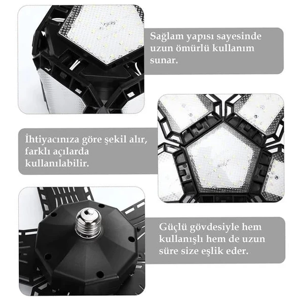 Ledx Ayarlanabilir Açılı 5 Kanatlı 148 Smd Ledli Galaxy Projektör Işığı 60W 6600 Lumen E27 32cm Çap - 2