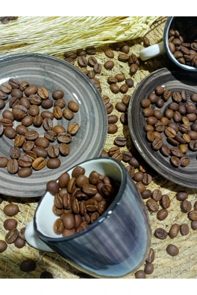 Gri 2'li Porselen Türk Kahvesi Fincanı Kutulu Renkli Fincan Seti Şık Sunumluk Fincan Takımı