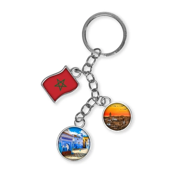 Fas Üçlü Epoksi Metal Çift Taraflı Damla Anahtarlık Morocco ürün görseli