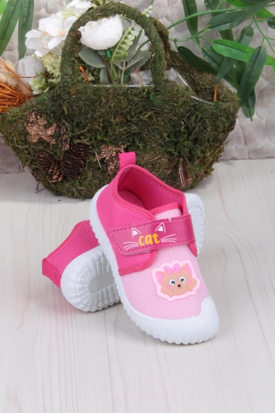 Fort 3410 Gz Kedi Figürlü Anaokulu Kreş Ev Kız Çocuk Keten Panduf Ayakkabı - Resim 4