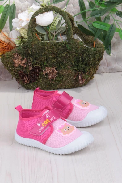 Fort 3410 Gz Kedi Figürlü Anaokulu Kreş Ev Kız Çocuk Keten Panduf Ayakkabı ürün görseli