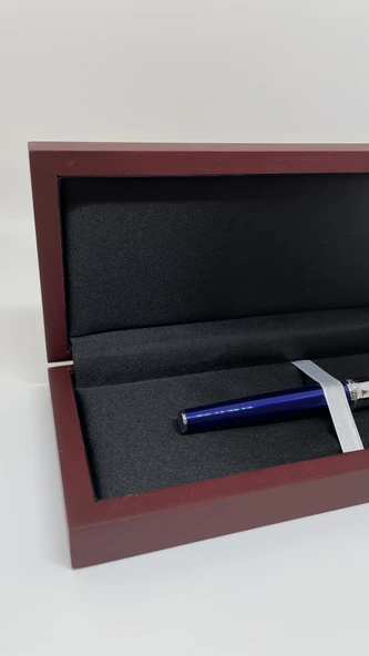 Diplomat Mavi Gümüş Roller Kalem – Ahşap Sunum Kutulu - 3
