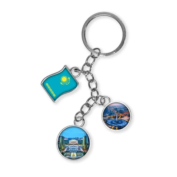 Kazakistan Üçlü Epoksi Metal Çift Taraflı Damla Anahtarlık Kazakhstan ürün görseli