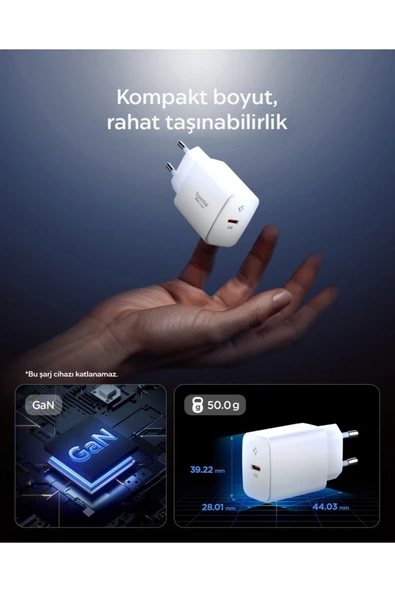 Spigen 20W USB-C Mini Hızlı Şarj Alet / Isı Düşürücü GaN Destekli Akım Korumalı Güç Adaptörü ACH087019 Beyaz - 4