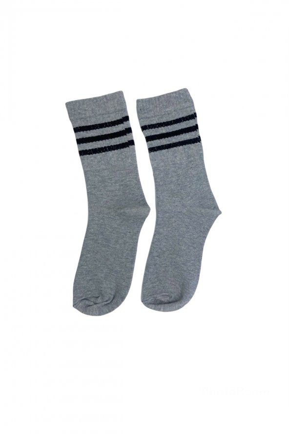 Tek Çift Gri Çizgili Uzun Eğlenceli  Çorap  36-41 numara  T-0180