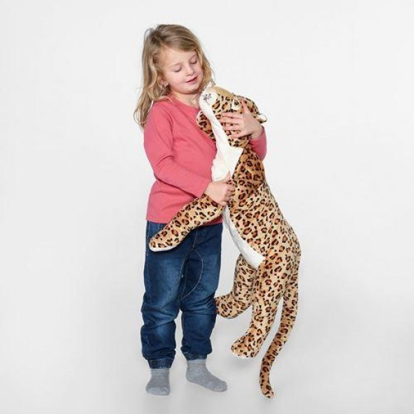 Peluş Leopar Bej Renk 80 cm Leopar Yumuşak Oyuncak - 3