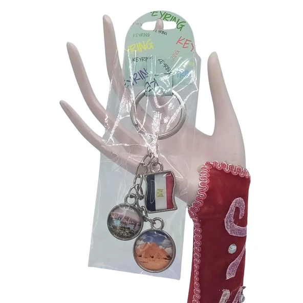 Mısır Üçlü Epoksi Metal Çift Taraflı Damla Anahtarlık Egypt - Resim 2