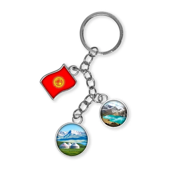 Kırgızistan Üçlü Epoksi Metal Çift Taraflı Damla Anahtarlık Kyrgyzstan ürün görseli