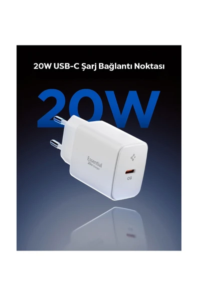 Spigen 20W USB-C Mini Hızlı Şarj Alet / Isı Düşürücü GaN Destekli Akım Korumalı Güç Adaptörü ACH087019 Beyaz - 2