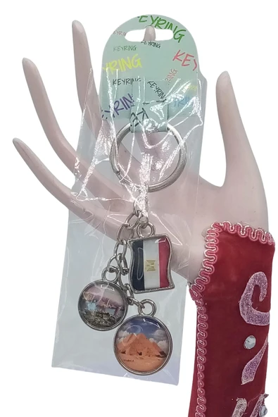 Mısır Üçlü Epoksi Metal Çift Taraflı Damla Anahtarlık Egypt - Resim 5