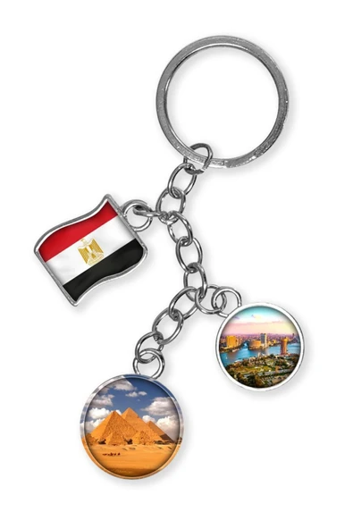 Mısır Üçlü Epoksi Metal Çift Taraflı Damla Anahtarlık Egypt - Resim 4