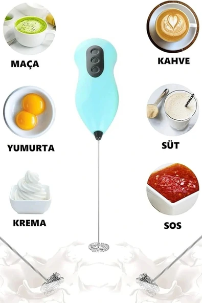 Premium Çelik Uçlu Pilli Mini Kahve Sos Krema Mama Yumurta Çırpıcı Karıştırıcı Süt Köpürtücü Mikser - 2