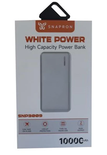 SnapMax SNP-3009 Beyaz 10.000 mah Powerbank 2x USB Çıkışlı 1 Type-C ve 1 Micro Girişli ürün görseli 1