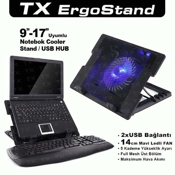 TX ACNBERGST  ErgoStand 14cm Led Fan'lı 5 KademeLİ 2xUsb 9"-17" Notebook Soğutucu-Stand ürün görseli