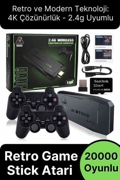 Nostaljik 4K Çözünürlük 2.4g Uyumlu Kablosuz Çift Kol Konsol Retro 20000 Oyunlu Game Stick Atari - 1