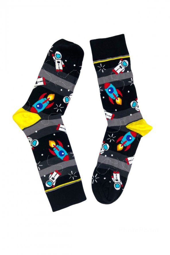 Tek Çift Uzay Desenli Eğlenceli Çorap 36-41 numara T-0228 - 2