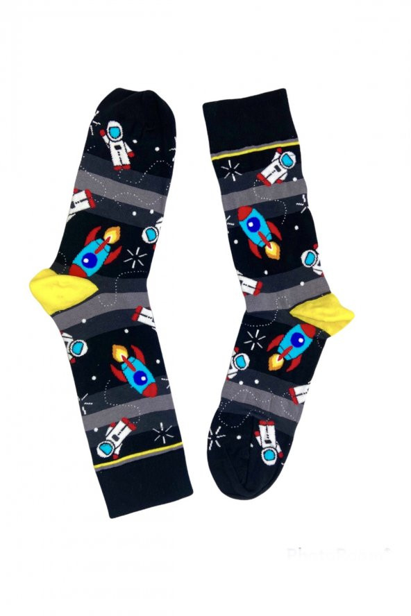 Tek Çift Uzay Desenli Eğlenceli Çorap 36-41 numara T-0228 - 3