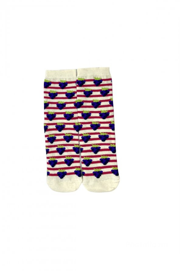 Tek Çift Mor Üzüm Desenli Eğlenceli Çorap  36-41 numara  T-0033