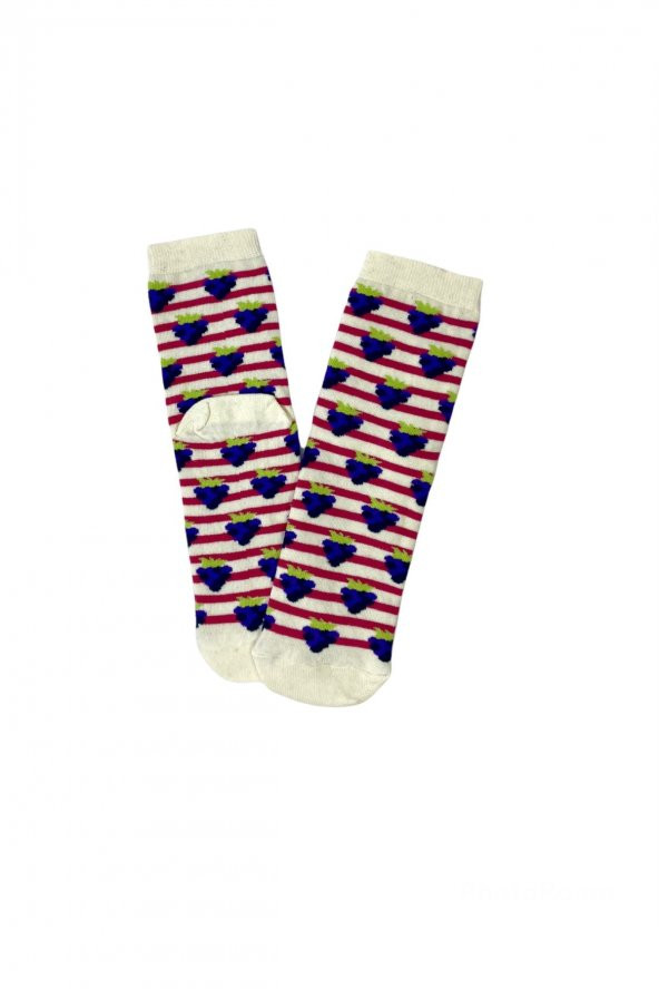 Tek Çift Mor Üzüm Desenli Eğlenceli Çorap  36-41 numara  T-0033 - 2