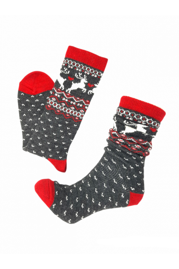 Tek Çift Örme Geyik Desenli Christmas Soket Bot Çorabı  36-41 numara  T-0250