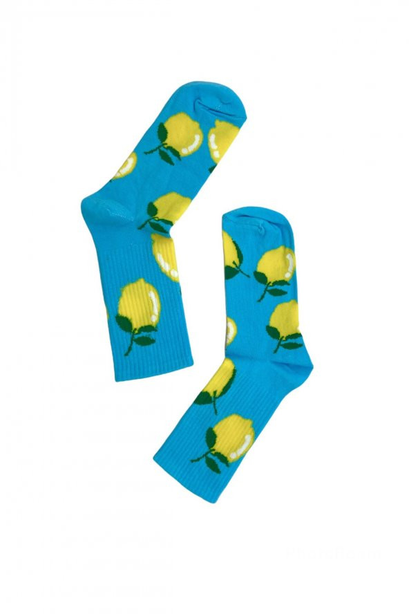 Tek Çift Limon Desenli  Eğlenceli Kolej Çorap  36-41 numara  T-0087