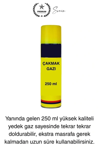 Premium 18 cm Basmalı Uzun Mutfak Çakmağı ve Yedek Gazlı 250 ml Mum Mangal Kamp İçin Normal Alev - 5